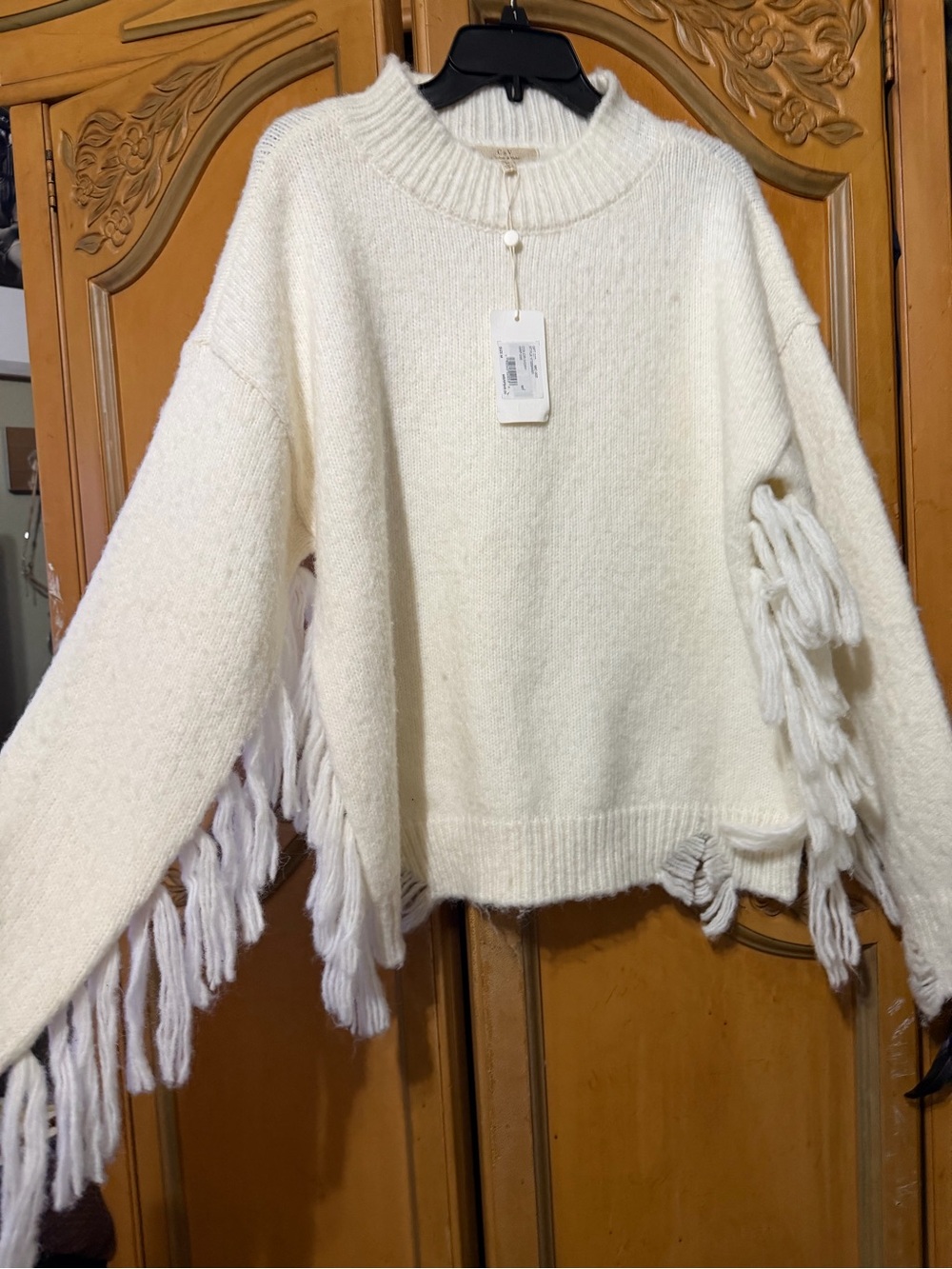 Chelsea & Violet Cream Fringe Crewneck Sweater
